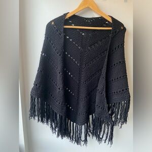 Black knit shawl with fringe